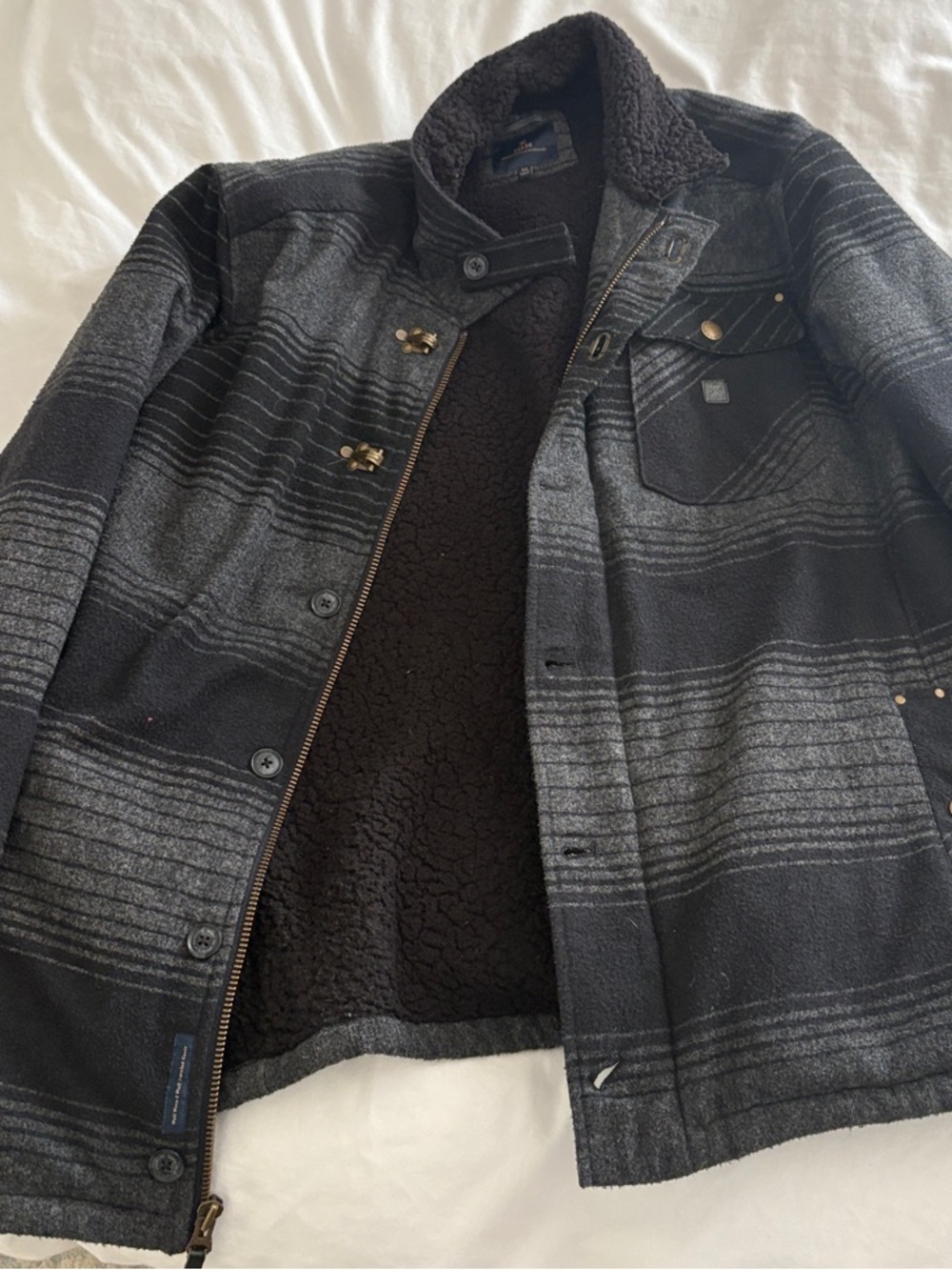 Roark Black & Gray Striped Sherpa Field Jacket